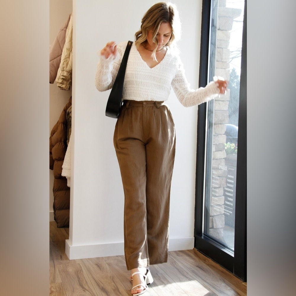 ROLLA'S linen blend Brown Wide-Leg Pants - Picture 3 of 14